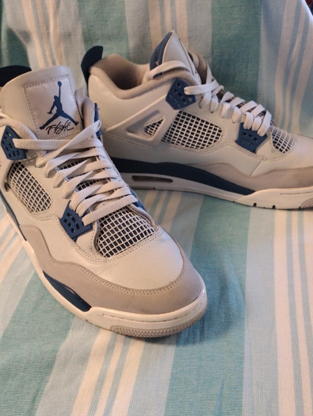 Nike Air Jordan 4 Men’s Sneakers - White & Blue Size 13 - Picture 2 of 6